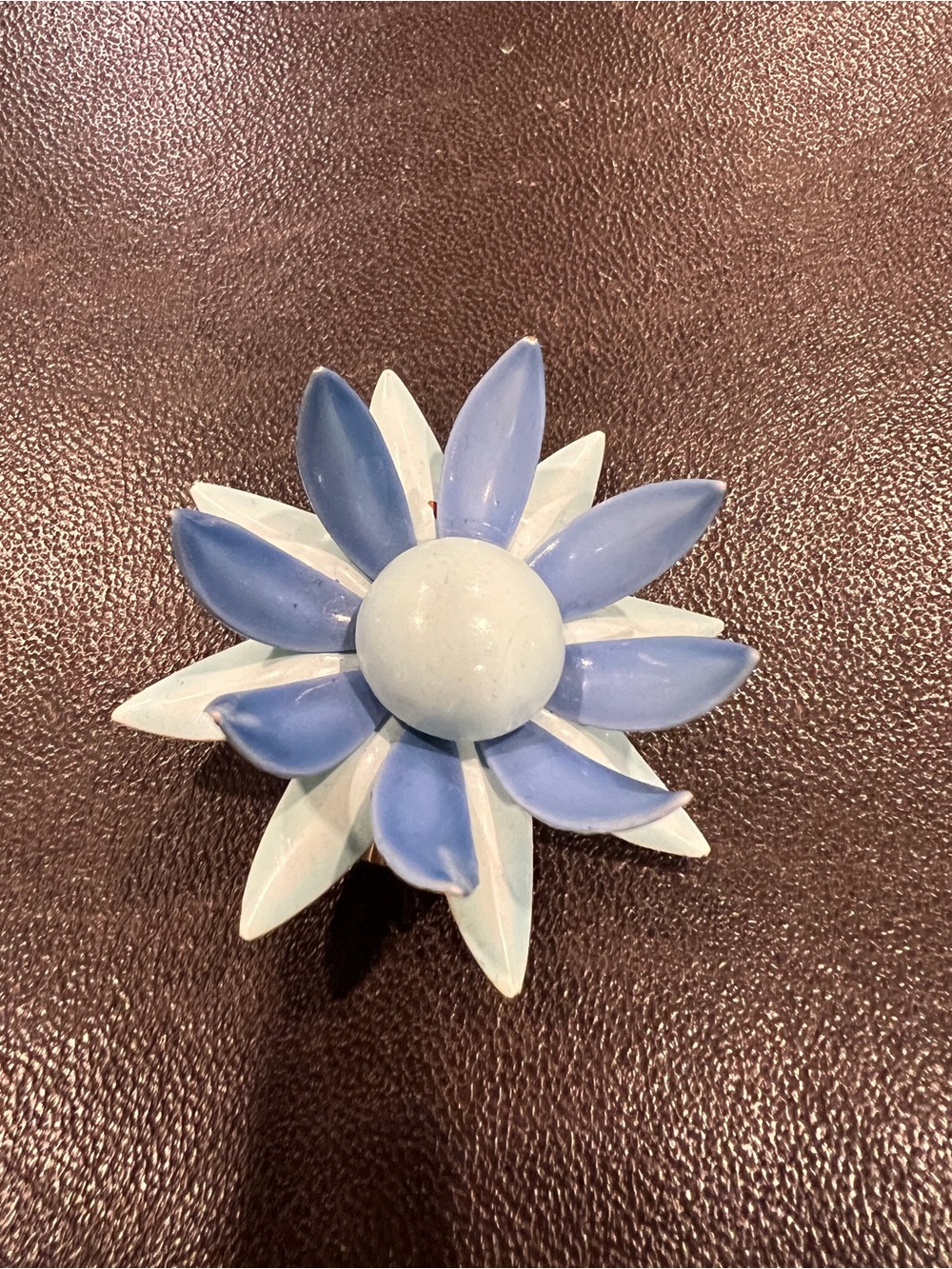 Large Two Tone Blue    Enamel Metal  Flower Brooch Vintage